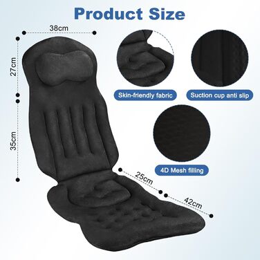 Подушка для ванни Ganz Körper (Чорна) з підголовником для підтримки шиї, спини та ніг. Товста ванна килимок з присосками та гачками.