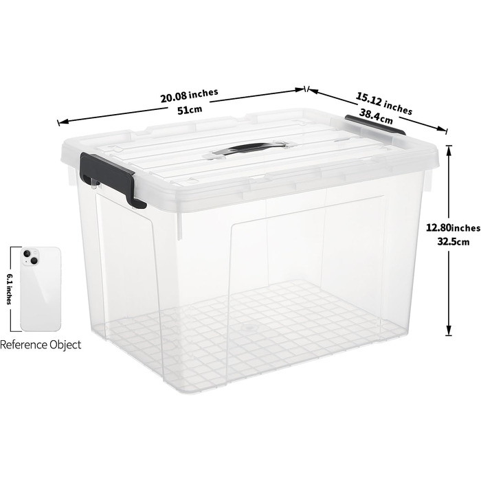 Cetomo Storage Boxes, Portable Plastic Boxes with Lids, Organizer Containers with Handle and Clips, Stackable, Nesting, for Home and Office, Transparent, 90L-3 Pack (45L*3)