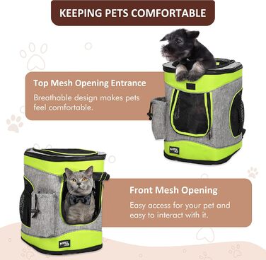 Рюкзак для тварин Kritter Planet з сітчастими вікнами, дихаючий та складаний, для собак та котів, знімний килимок, для походів, їзди на велосипеді, активного відпочинку, 7 кг, зелений