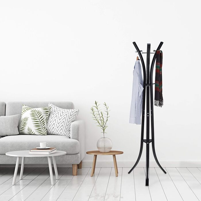 Relaxdays Coat Rack, Stable Standing Clothes Rack made of Metal for Jackets, 175 cm High Clothes Stand, Black
