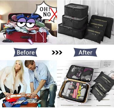 Органайзер для валізи Vicloon, набір 8/6 шт. - Packing Cubes, аксесуари для подорожей, косметичка, сумка для взуття (чорний)