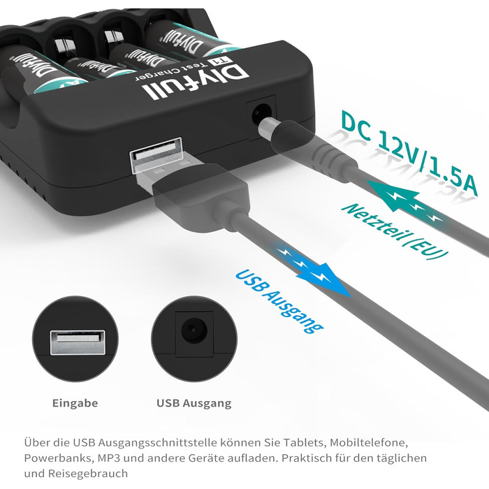 Зарядний пристрій Dlyfull для акумуляторів AA AAA: швидка зарядка, відновлення, розрядка, сумісний з NI-MH, NI-CD