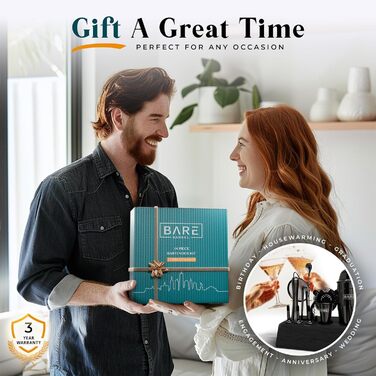 Bare Barrel Pro Cocktail Set - 14-Piece Boston Shaker Set with Stand & Recipe Cards - 24oz Cobbler Shaker
