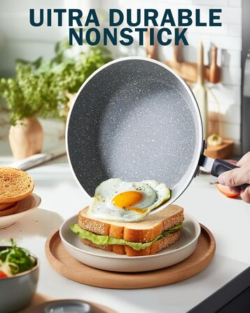 Сковорода Cook N Home з антипригарним покриттям, мармур, 20.3/25.4/30.5 см, чорна