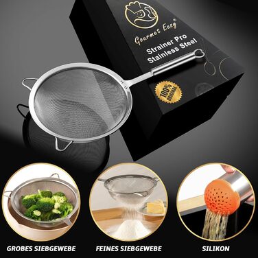 Набір сит Gourmet Easy з нержавіючої сталі: велике сито для локшини, дрібне сито, сито для консервів з силікону, сито для рису та борошна для випічки. Сита для кухні зі стійкою ручкою, нержавіюча сталь