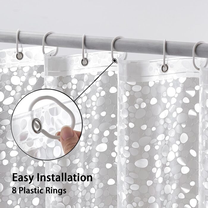 Штора для ванної MIULEE анти-грибок 180x180 см, 3D каміння, водонепроникна EVA пластик, з 12 кільцями