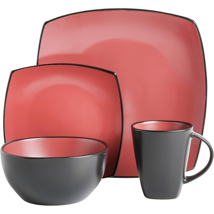 Набір посуду Gibson Soho Lounge 16 предметів (4 персони) з реактивної глазурі, матовий червоний, кераміка