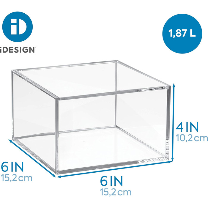 iDesign Makeup Organizer with Lid, Medium-Sized BPA-Free Plastic Jewelry Box, Stackable Storage Box, Clear