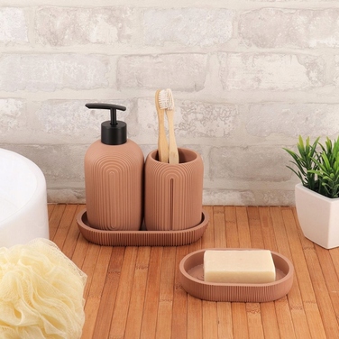 Набір аксесуарів для ванної кімнати (4 предмети), рожевий: дозатор для мила та тримач для щітки