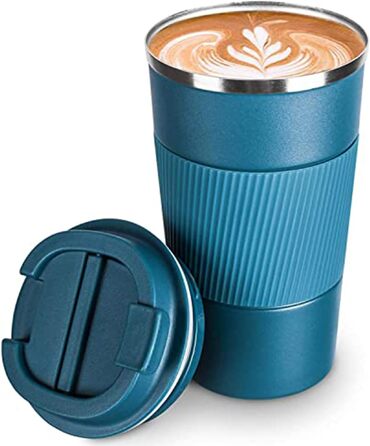 Термокружка-термос з нержавіючої сталі, 380/510 мл, з кришкою, для води, чаю, кави, подорожей, авто, з подвійними стінками (Блакитний)