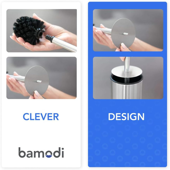 Щітка для унітазу Bamodi з підставкою - щітка для унітазу з довгою ручкою та жорсткою щетиною для ретельного та легкого прибирання - ідеальна для ванної кімнати та гостьового туалету (Матовий сірий, 1)