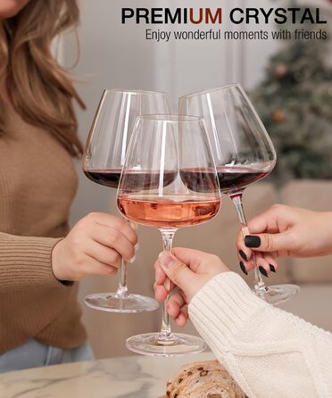 Набір келихів для червоного вина OJA, 4 шт., великі бургундські келихи, 652 мл, виготовлені з ручного видутого кришталевого скла, прозорі, ідеальні для дегустацій вина, дня народження, Різдва, ювілею