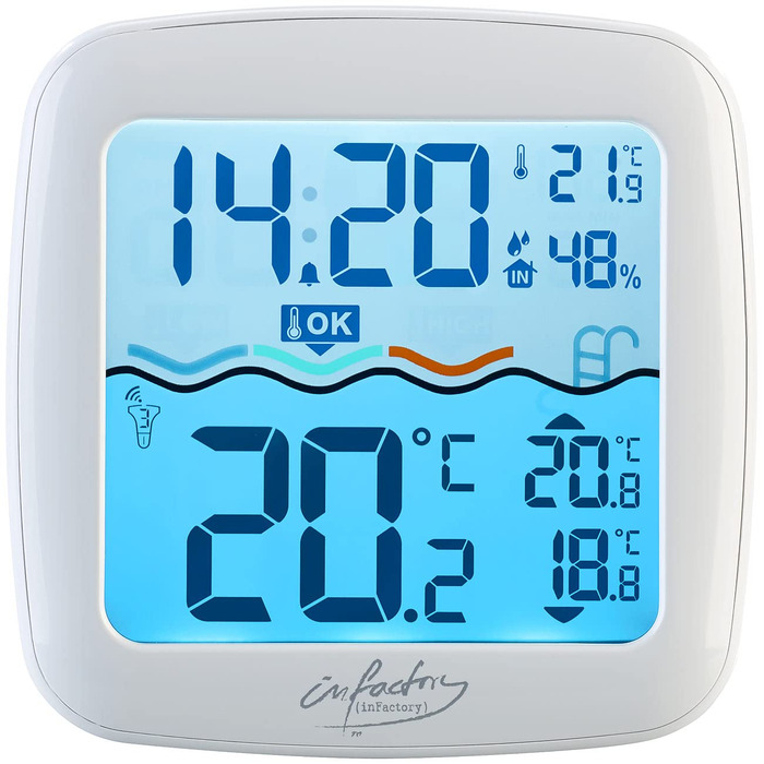 infactory Pool Thermometer: Digital Pond & Pool Thermometer, Radio Receiver, Color LCD, IP67 (Pool Radio Thermometer, Radio Pool Thermometer, Temperature Sensor)