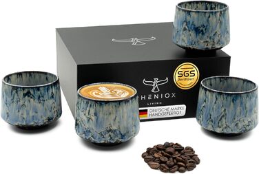 Набір чашок для еспресо Pheniox Tibet Mini | 5 шт. | 100 мл | Без ручки | Кераміка, 4 чашки 180 мл (блакитні)