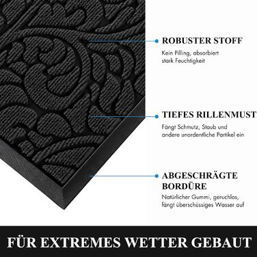 Килимок для дому та вулиці Yimobra, 75 x 43 см, чорний - миючий, неслизький, для входу, тераси, саду