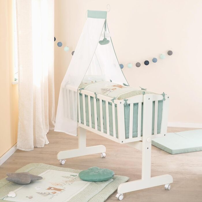 Комплект постільної білизни Roba 100 x 135 см - для дівчаток та хлопчиків - ковдра та наволочка з бавовни - зірки - білий (Woodland Buddies, ліжечко для малюків)