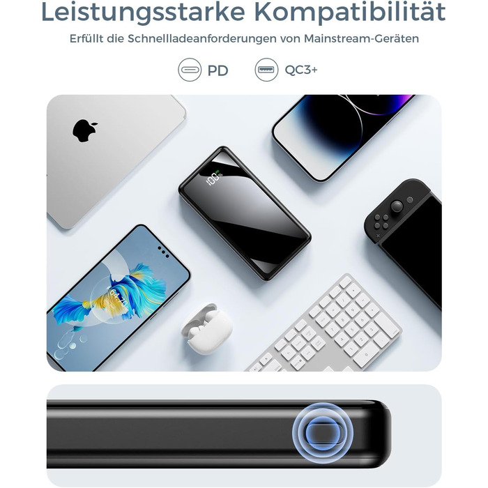 Портативний акумулятор Power Bank 26800mAh з LED дисплеєм, швидкою зарядкою 22.5W USB-C PD3.0 & QC4.0, чорний. Сумісний з iPhone 16 Pro Max, Galaxy S25 Edge/S24, планшетами