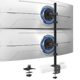 Кріплення для монітора 2 шт. один над одним, 17-49 дюймів, плоскі та вигнуті екрани, вертикальне кріплення, регулювання висоти, 20 кг на кріплення, VESA 75/100 мм, чорний