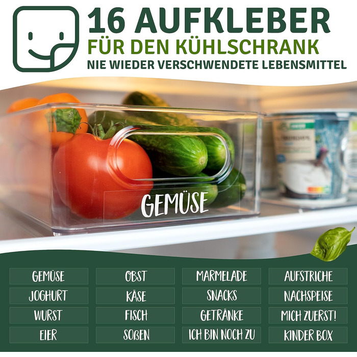 Refrigerator Organizer 6-Piece Set [with 16 Stickers] Premium Kitchen Organizer | Storage Box Organizer for Refrigerator | Food Storage Containers | Stackable | BPA Free