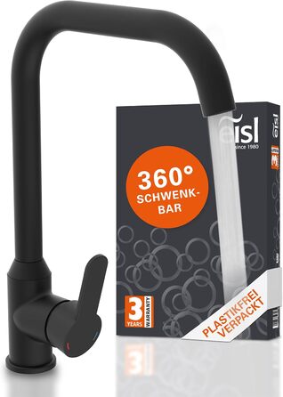 Кран кухонний гнучкий EISL Flexo з нержавіючої сталі/чорний, з високим виливом та м'яким шлангом, поворотний на 360 градусів, NI186FLNIB