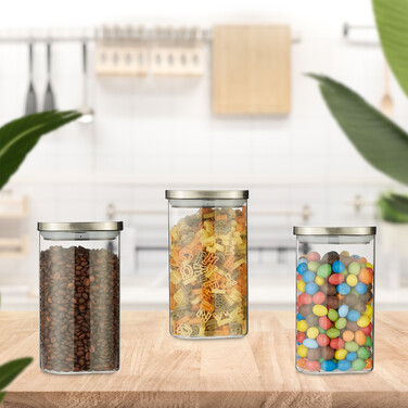 Relaxdays Set of 3 Storage Jars with Lid, 1200 ml