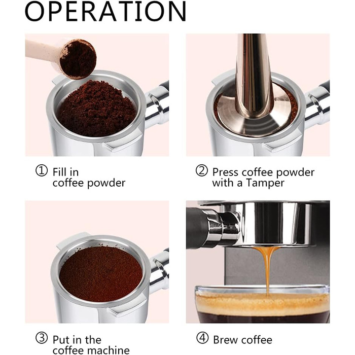 RECAFIMIL Bottomless Portafilter 51 mm, reusable, bottomless filter, stainless steel, coffee filter holder, replacement filter basket, coffee accessories, 2 ears, compatible with ECP31.21