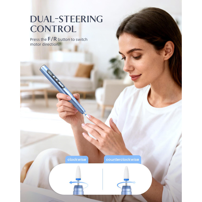 Електрична фрезерна машинка JOREST 13-в-1 бездротова, 35 000 об/хв, 6 режимів - набір для манікюру та педикюру для гелю та акрилу, для початківців, Aqua Blue