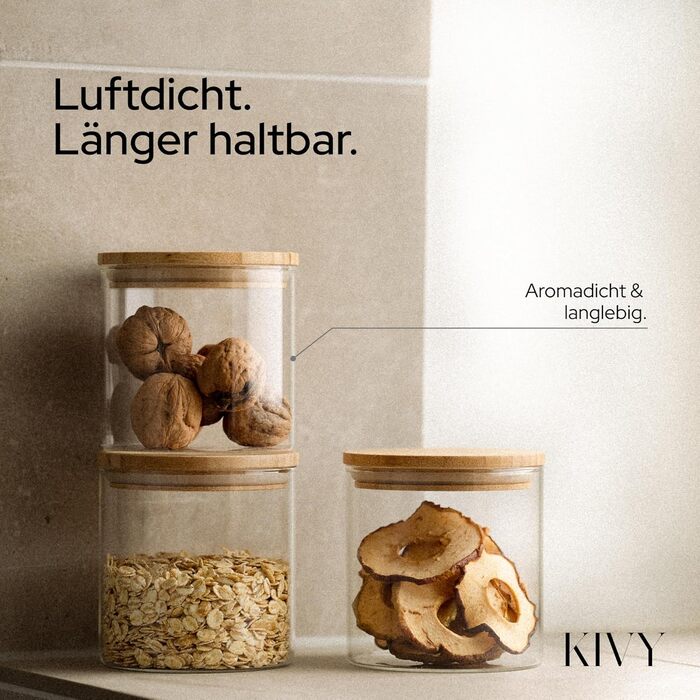 Скляні банки KIVY для зберігання з кришкою, 4 шт. по 600 мл - герметичні контейнери для кухні