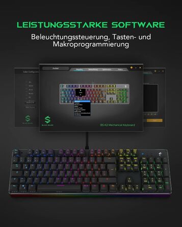 Black Shark Механічна ігрова клавіатура RGB, QWERTZ, німецьке розкладка, червоні перемикачі, 105 клавіш, металева пластина, програмована, для геймерів