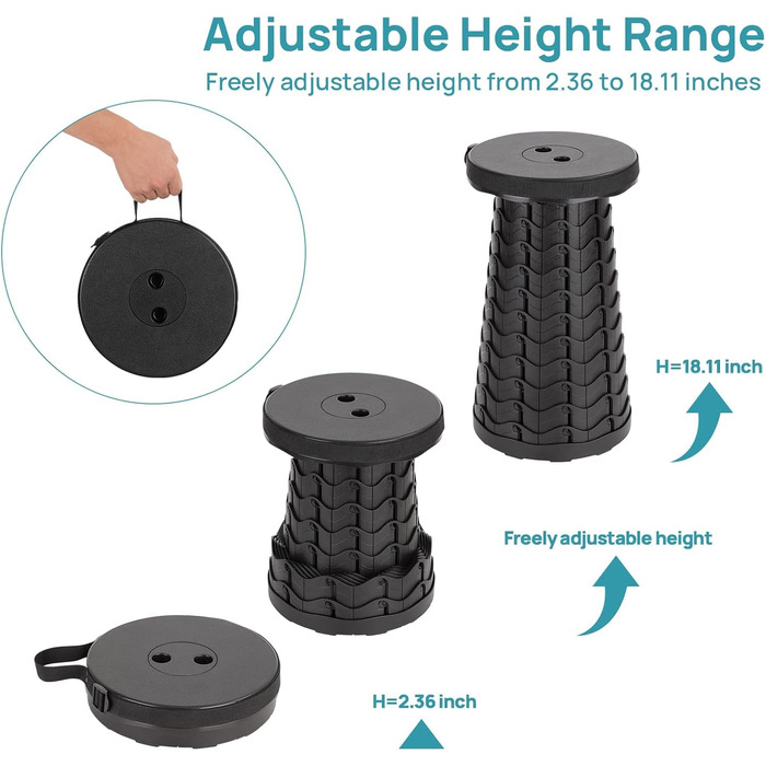 Телескопічний стілець-табурет для кемпінгу, риболовлі та дому