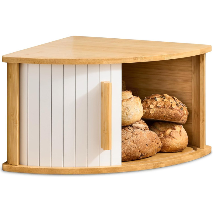 Бротокнига Praknu з дерева з ковзними дверцятами - Економія місця - Зберігає хліб свіжим - Легка збірка з інструкцією (Білий)