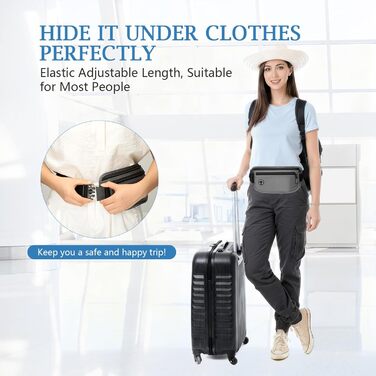 Чоловіча та жіноча поясна сумка Vinato з захистом від крадіжок та RFID, сіра. Ідеальна для подорожей, фестивалів, спорту та зберігання документів.