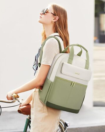 LOVEVOOK Рюкзак для жінок, 15.6 дюймів, рюкзак для школи, підліток, дівчина з відділенням для ноутбука, водонепроникний, міський, туристичний, щоденний, елегантний рюкзак для подорожей, школи, роботи (15.6 дюймів, Бежево-оливковий)