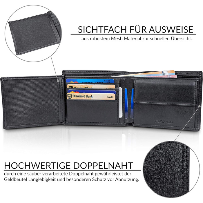 TRAVANDO Wallet for Men - Large, TÜV RFID Certified, Bi-Fold Wallet with 13 Card Slots, Coin Pocket, Oslo Wallet
