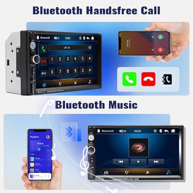 Автомагнітола CAMECHO 2 DIN з 7-дюймовим сенсорним екраном, Bluetooth, Mirror Link, FM-радіо, USB, AUX, керування з керма, 7 кольорів підсвітки, камера заднього виду, MP5