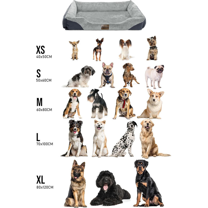 Ліжко для собак з високим бортиком - м'яке, зручне, для малих, середніх та великих собак. Розміри: 80x120, 70x100, 60x80, 40x50 см. Колір: сірий