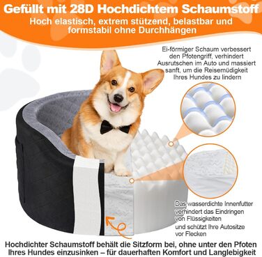 Автокрісло для собак - чорне автокрісло-бустер для маленьких собак з піною Memory Foam 28D, неслизька водонепроникна підкладка, переноска для подорожей з кишенями та ковдрою, чорний