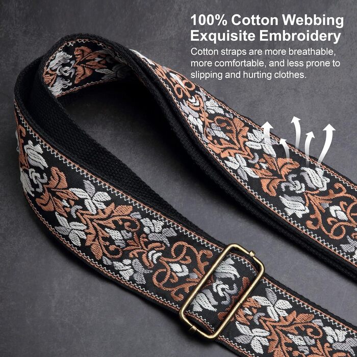 Гітарний ремінь Nefelibata з жаккардової бавовни з шкіряними кінцями Crazy Horse для бас-гітари, електрогітари та акустичної гітари, подарунок для дітей, гітаристів, ретро коричнева квітка