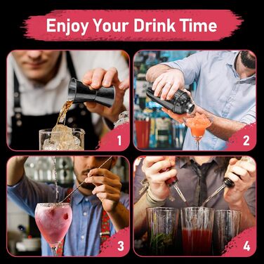 Набір шейкер для коктейлів 750 мл: професійний барменський набір з вбудованим ситом, мірним стаканчиком та ложкою. Ідеально для Мартіні, Маргарити та міксологiчних напоїв. Чорний.