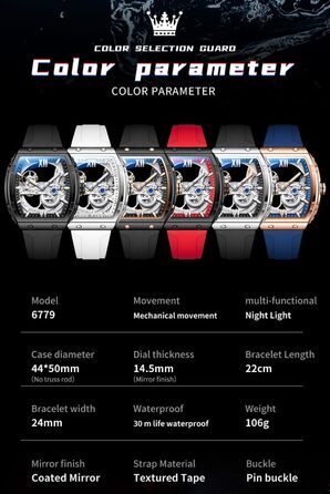 Чоловічий скелетон-годинник OLEVS: автоматичний механізм, сталевий браслет, водонепроникний, з календарем та підсвіткою, чорний