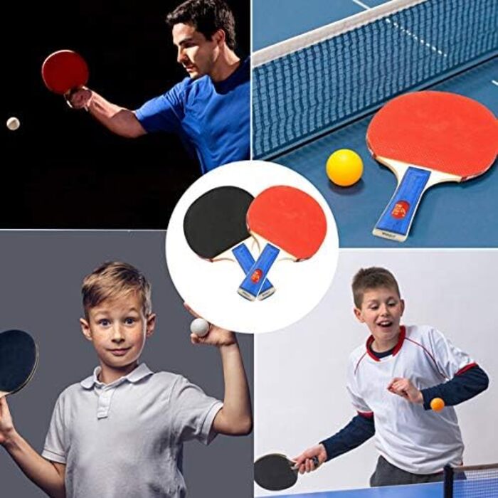 Набір для пінг-понгу (5 шт.): 2 ракетки та 3 м'ячі - для гри вдома, на природі, в подорожах та тренуваннях. Чорний та червоний колір.
