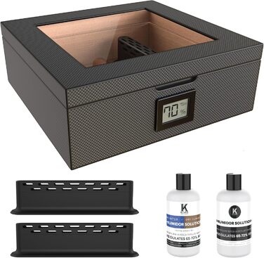 CASE ELEGANCE MAG - Настільний вологомір для сигар, горіх, вміщує 20-30 сигар, скляна кришка з магнітним замком, восьмигранна форма, цифровий гігрометр, іспанська кедр (карбон)