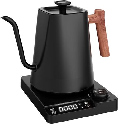 Vmotal Stainless Steel Kettle with Temperature Setting, Swan Neck Kettle, 24-Hour Keep Warm Function, 1200W Electric Kettle with Temperature Display, 1L Coffee Kettle