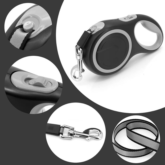 Висувна собача шлейка 8м, високоякісна, для собак до 50кг (сіра, фіолетова)