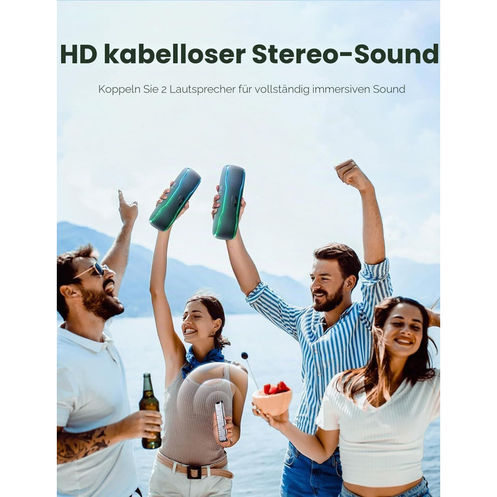 Bluetooth колонка AY з підсвіткою, водонепроникна IPX7, стереозвук, мікрофон, 24 год роботи, чорна