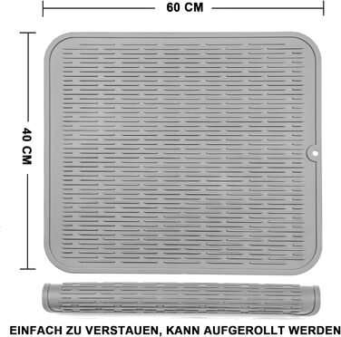 Силиконова килимок для сушіння посуду - килимок для посуду, BPA-free, стійкий до високих температур, антиковзний, сірий, 60 x 40 см