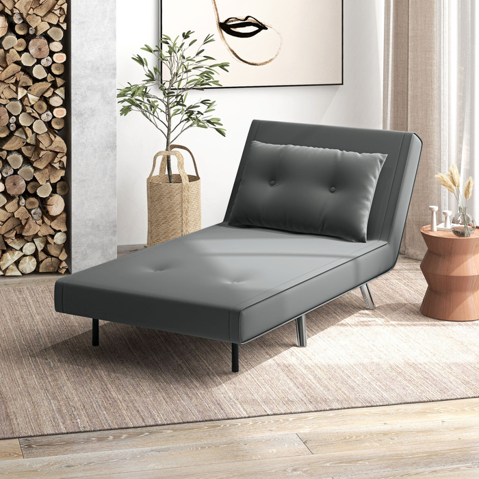 HOMCOM Sleeper Chair Folding Chair with Bed Function Dark Grey 77x88x83cm, comfortable single sofa with cushion for guests