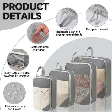 Набір органайзерів для валізи 8 шт., компресійні пакети для подорожей, сірий колір