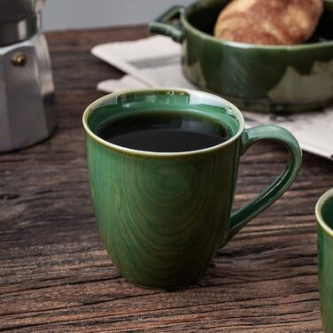 vicrays Coffee Mug Set, 340 ml, 6 Pieces, Ceramic Mugs for Men and Women, Unique Glazed Cups with Handle for Coffee, Tea, Milk, Hot Chocolate, Cereal (green)