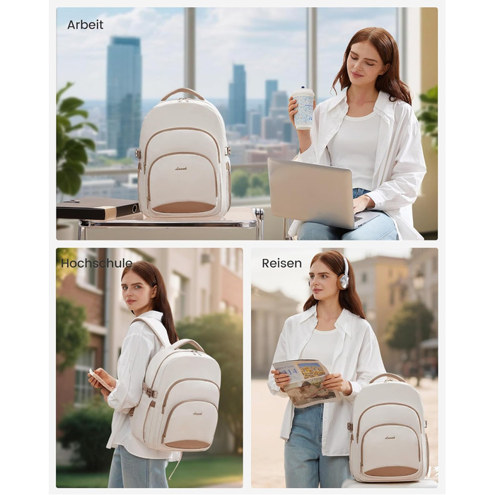 LOVEVOOK Рюкзак для жінок, 15.6 дюймів, водонепроникний, для школи, підлітка, елегантний, на кожен день, для роботи, навчання, подорожей, універсальний (15.6 дюймів, Бежевий)
